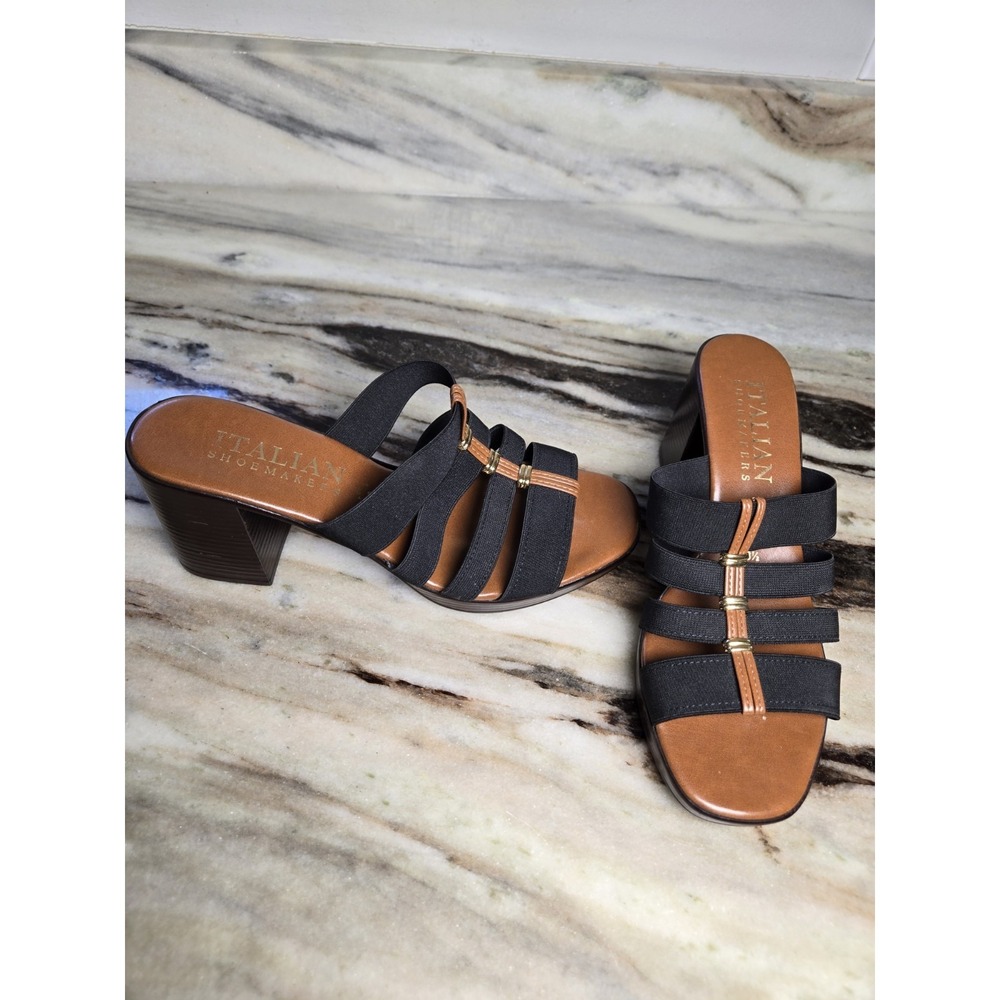 Italian‎ Shoemakers Clover Mid Wedge Slip On Sandal 8m Black Dress Shoe - Picture 3 of 10